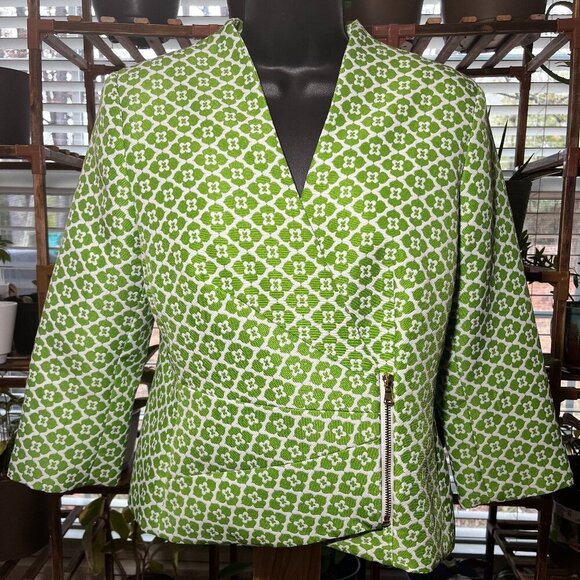 Isabella Suits Jackets & Blazers - Isabella Green Clover Pattern Zip Accent Blazer Women Size 8